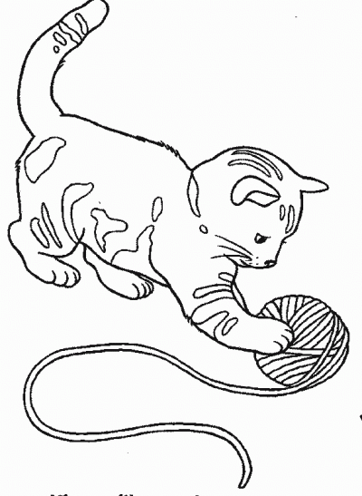 Ball of Yarn and Kitten Coloring Page