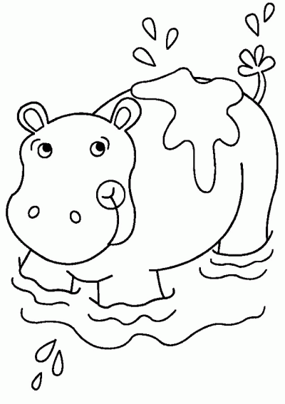 Bathing Hippopotomus Coloring Page