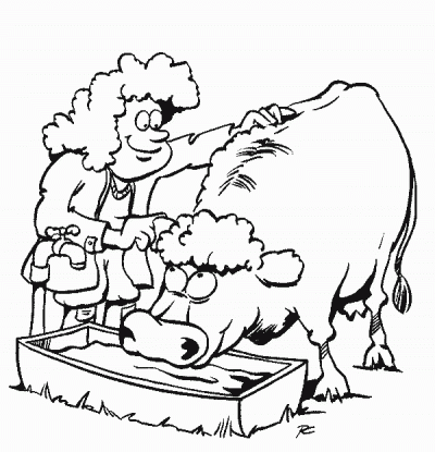 Cow Eating General Animal Coloring Page