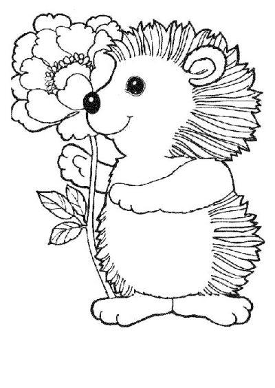 Flower and Hedgehog Coloring Page