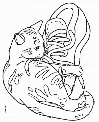 Shoestring Kitten Coloring Page