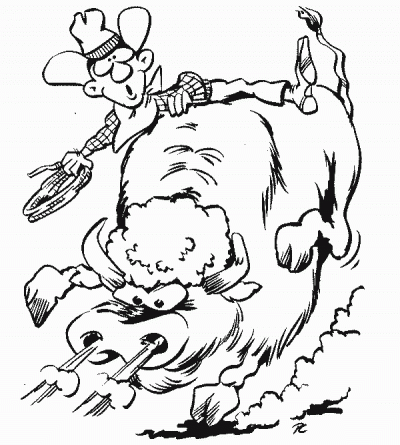 Cowboy on a Bull General Animal Coloring Page