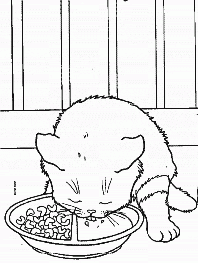 Drinking Kitten Coloring Page