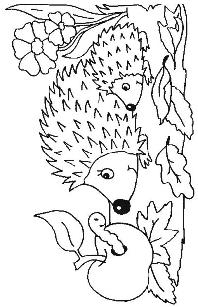 Mom and Baby Hedgehog Coloring Page