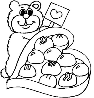 Bear With Chocolates Coloring Page