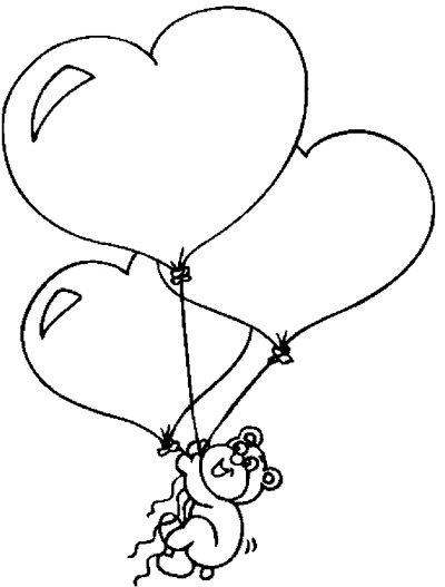 Bear With Heart Balloons Coloring Page