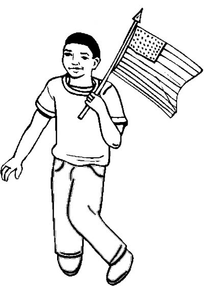 Boy With Flag Coloring Page
