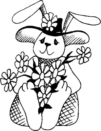 Bunny &amp; Flowers Coloring Page