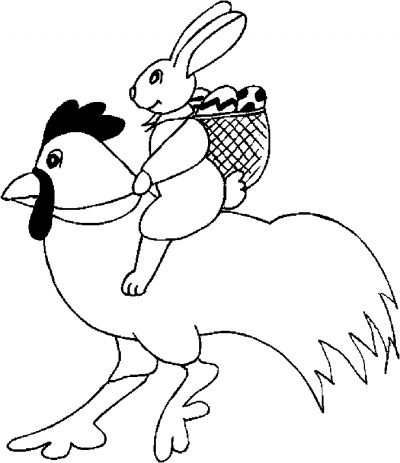 Bunny Riding Hen Coloring Page