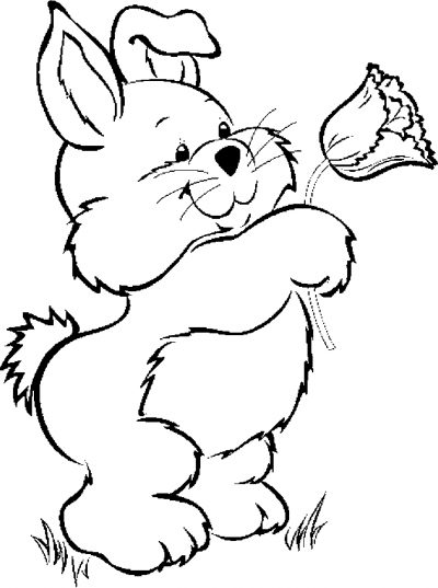 Bunny With Flower Coloring Page