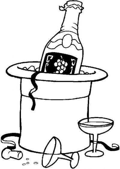 Champagne &amp; Hat Newyearstoast Coloring Page