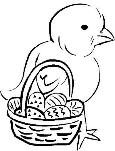 Chick &amp; Easter Basket Coloring Page