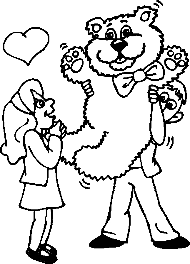 Couple &amp; Teddy Bear Coloring Page