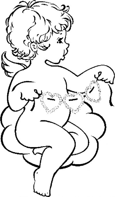 Cupid With String Of Hearts Coloring Page