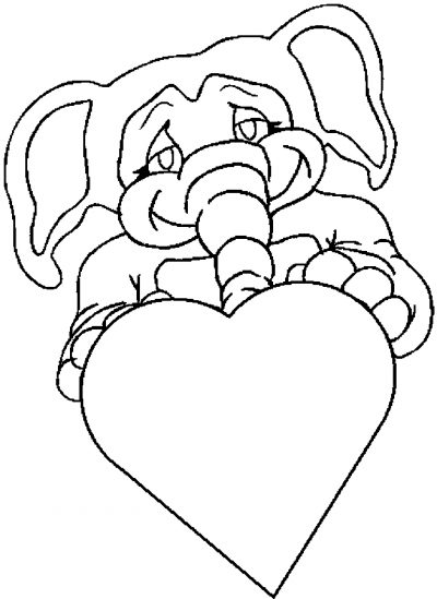 Elephant &amp; Heart Coloring Page