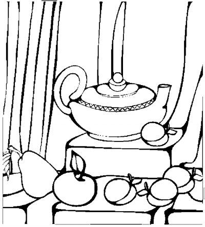 Fruit &amp; Kettle Coloring Page