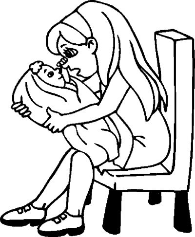Girl &amp; Baby Coloring Page