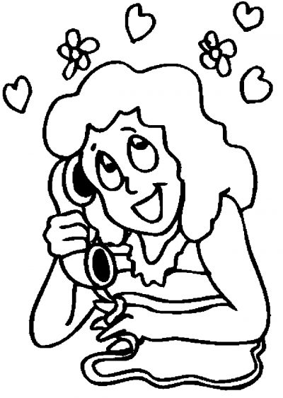 Girl On Phone Coloring Page