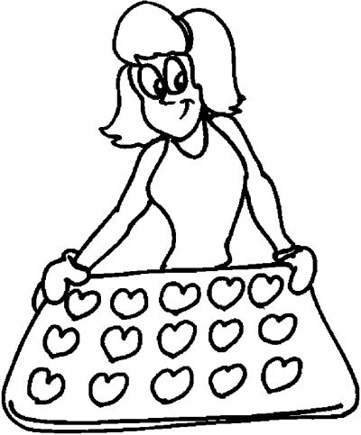 Girl With Heart Cookies Coloring Page