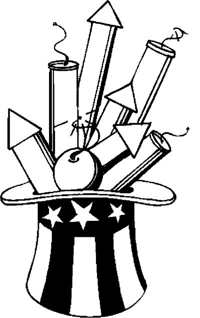 Hat &amp; Fireworks Coloring Page