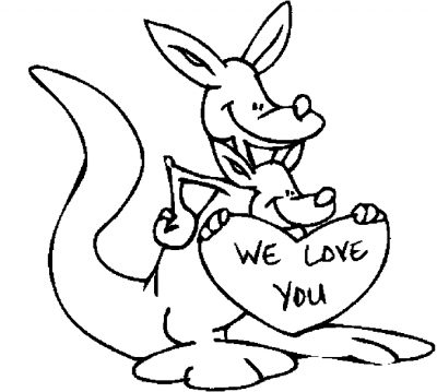 Kangaroo With Valentine Coloring Page