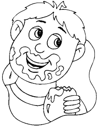 Kid Eating Chocolate Coloring Page