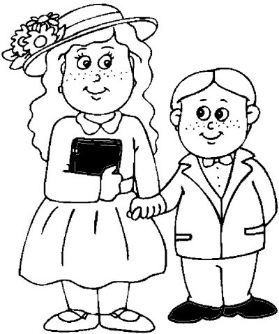 Kids In Easter Clothes Coloring Page
