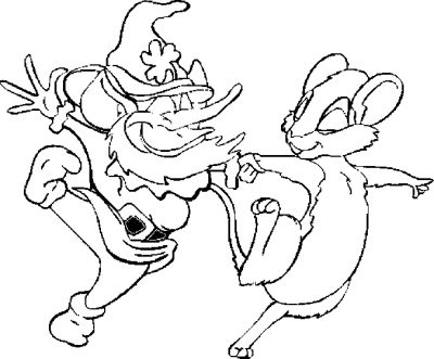 Leprechaun &amp; Mouse Dancing Coloring Page