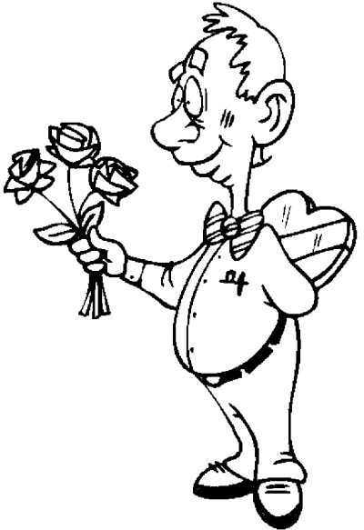 Man With Roses &amp; Chocolates Coloring Page