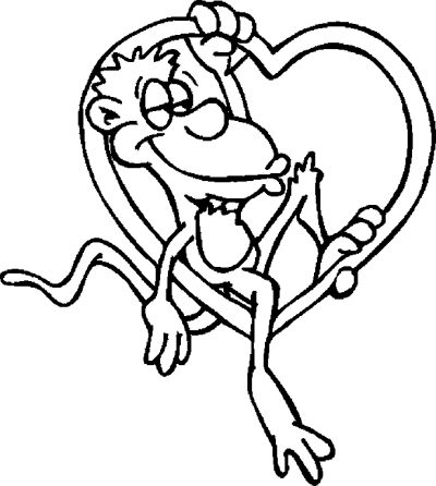 Monkey With Heart Coloring Page