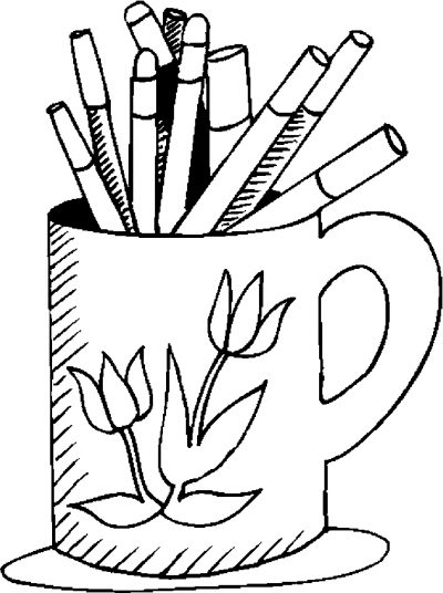 Mug &amp; Markers Coloring Page