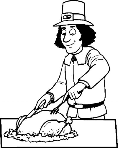 Pilgrim Carving Turkey Coloring Page