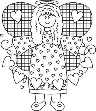 Pinkheartsangelbw Coloring Page