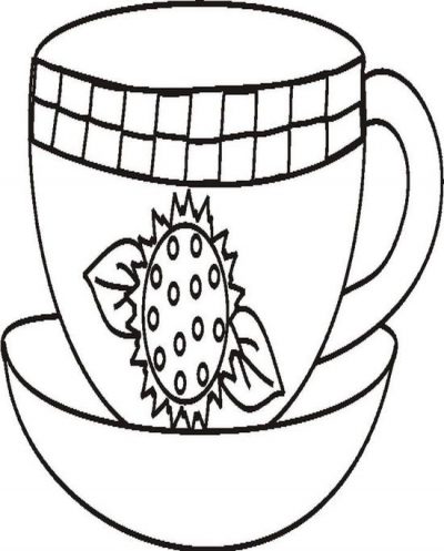 Sunflowerteacupbw Coloring Page