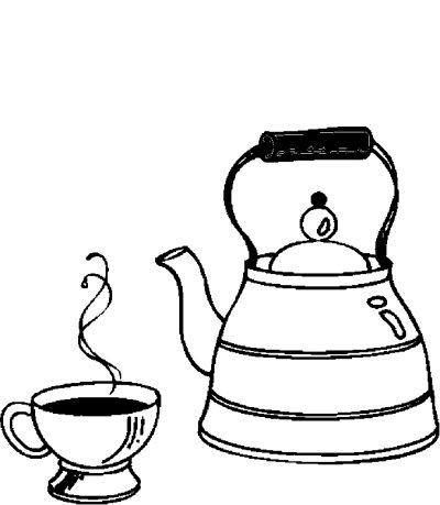 Tea Kettle &amp; Cup Coloring Page