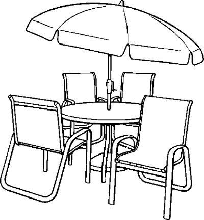 Umbrella Table &amp; Chairs Coloring Page