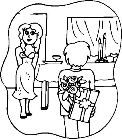 Valentine&#8217;s Day Dinner Coloring Page