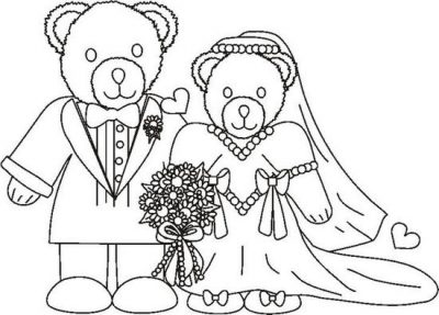 Weddingbearcouplebw Coloring Page