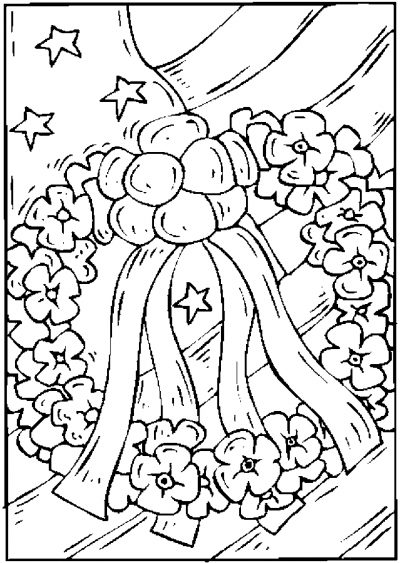 Flag &amp; Wreath Coloring Page
