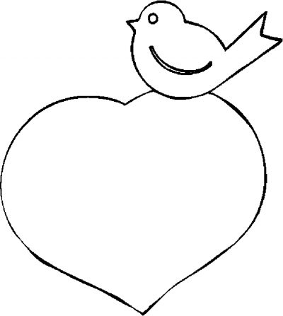Heart &amp; Bird Coloring Page