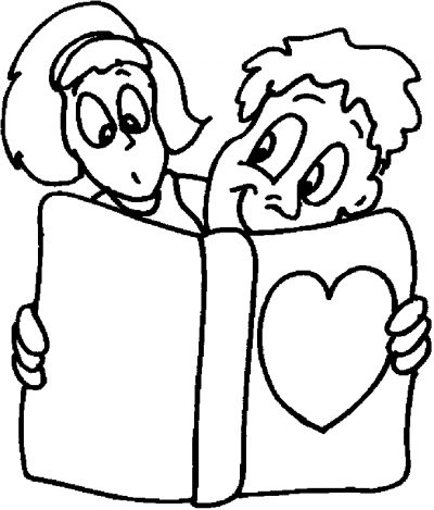 Kids With Valentine Coloring Page