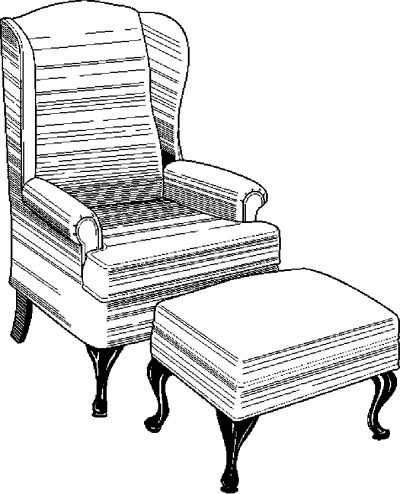 Wingback Chair &amp; Ottoman Coloring Page